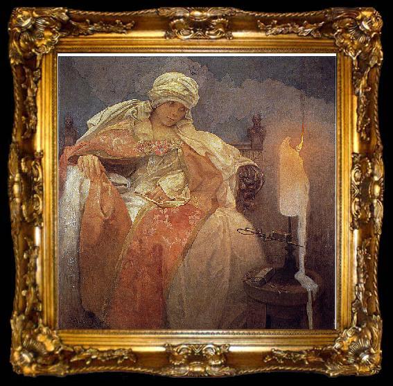 framed  Alphonse Mucha Woman With a Burning Candle, ta009-2